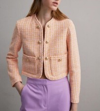 New Maje Cropped Tweed Jacket In Orange Size 38 #sj401