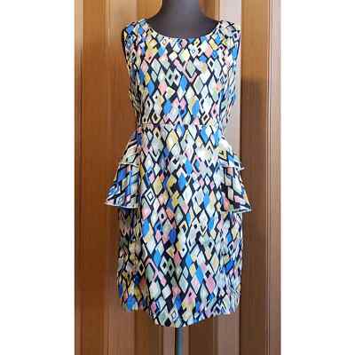blue and white peplum dress Blue & White Dress With Detachable Peplum Skirt 1980s