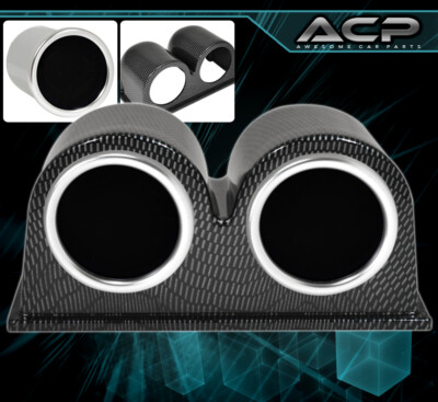 2 Hole Carbon Fiber Dashboard Pod + Tachometer Voltage Gauge Display Monitor 2''