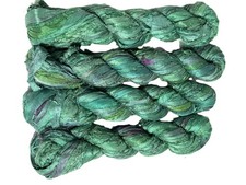 100g Recycled Sari Silk Ribbon Yarn Green Brown Multi shades