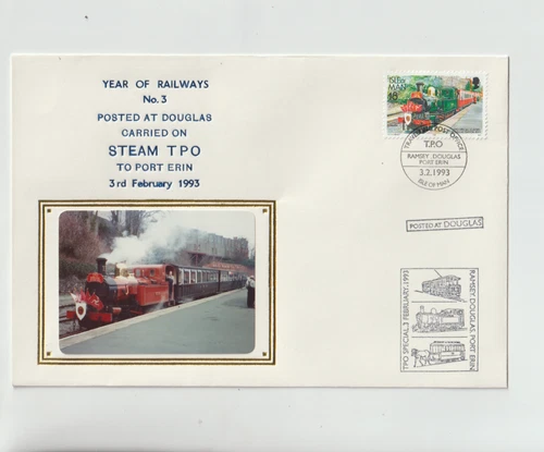 Isle of Man 1993 Year of  Railways No3 Special cancel FDC carried Steam see note