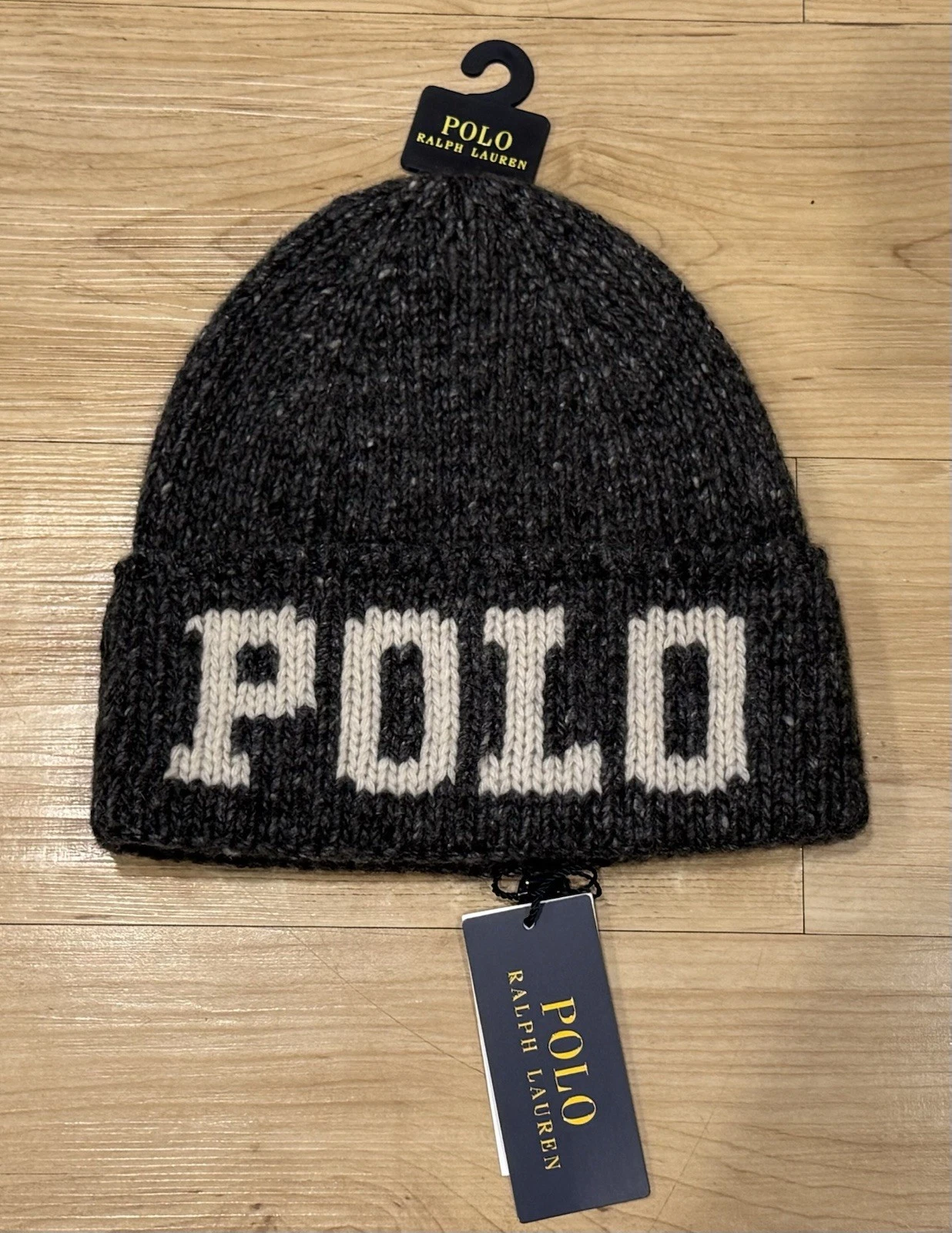 Polo Ralph Lauren Men’s Spell out RL 67 Knit Tweed Cuffed Beanie Gray NWT OS
