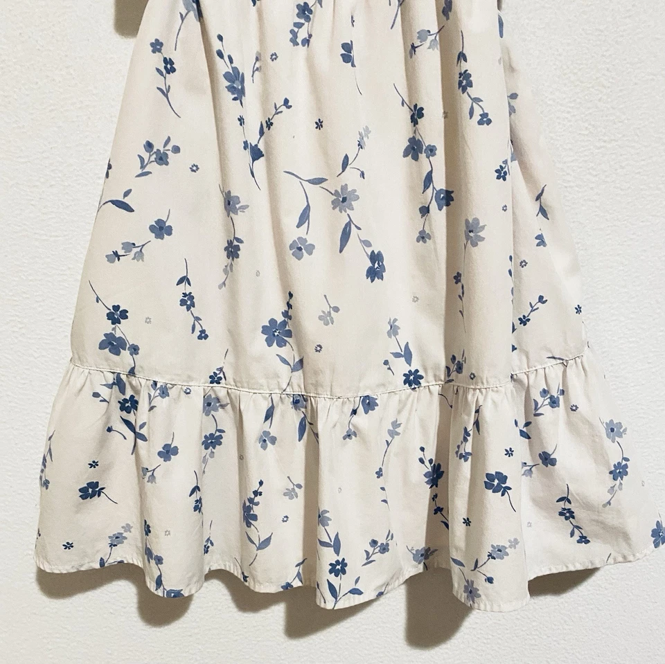 Vestido Solero Abercrombie Niños Niñas 9/10 Blanco Azul Floral Corte Volantes Sin Mangas Foto 3 de 4