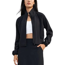 Women's Athletic Running Yoga Track Zip Up Cropped Jackets UPF 50+ Sun Protec...