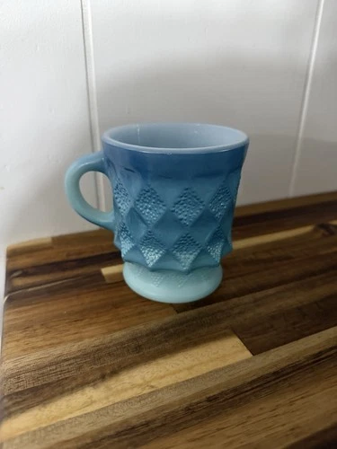 Vintage Fire-King Kimberly Blue Milk Glass Coffee Mug Anchor Hocking 1950s