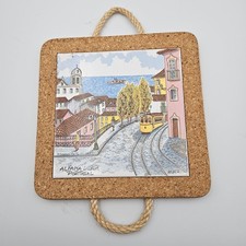 Alfama Lisboa Portugal Decorative Tile Cork Trivet Hot Pad 8x8 Rope Handle