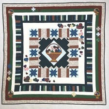 Vintage 1990s Handmade Quilt Patchwork Love Basket Hearts Cottagecore 64x64    