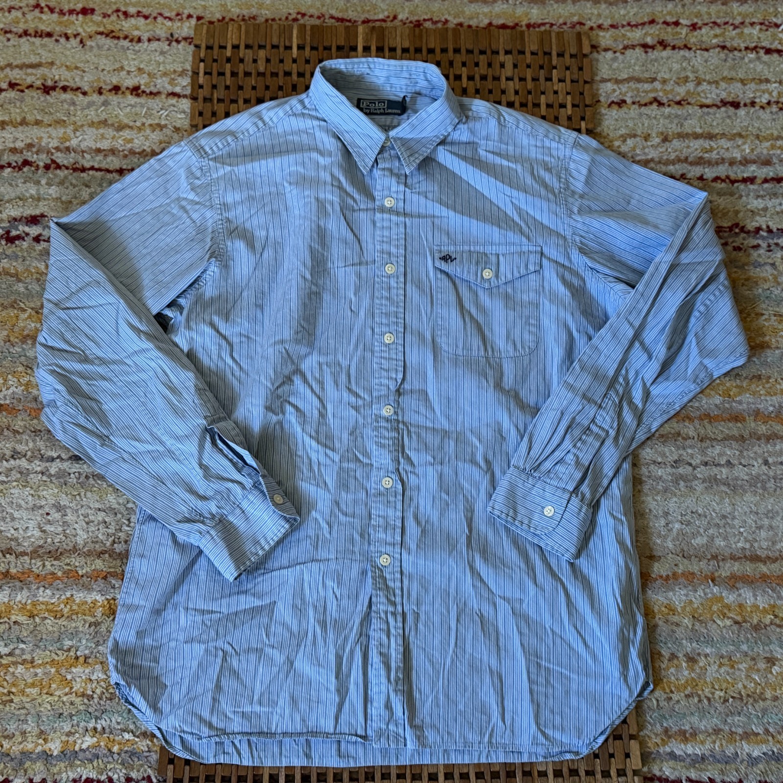 Polo Ralph Lauren Blue Striped Button Down Work Shirt Men's Size Large L