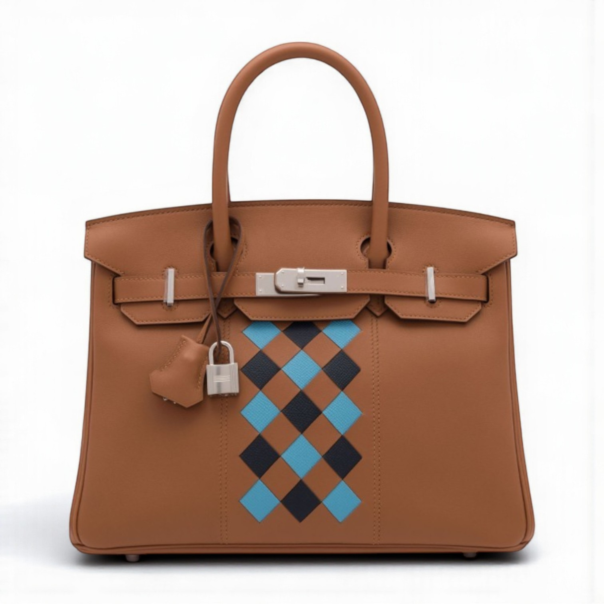 Hermes Birkin 30 Swift Epsom Tressage Gold/Bleu du Nord/Bleu