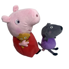 Ty Beanie Babies Peppa Pig Pink Holding Teddy Bear With Danny Dog Plush Lot of 2