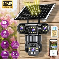 12MP 3 Lens Solar Battery Home Security Camera Outdoor Wifi Wireless PTZ CCTV US