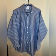 Brooks Brothers Blue Stripe Dress Shirt Button up 15.5 Neck Collar Office