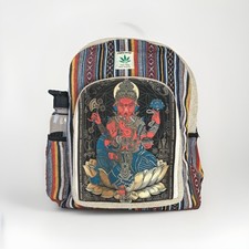 Ganesh Print Hemp Backpack Nepal Boho Bag Laptop Hiking Travel Eco Unisex Gift