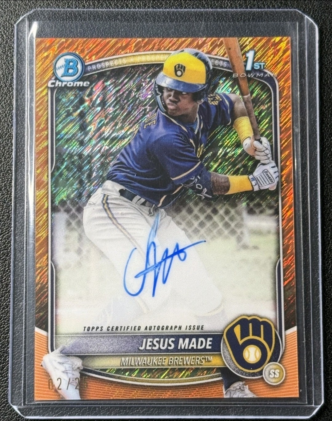 JESUS MADE 2025 BOWMAN CHROME AUTO ORANGE SHIMMER REFRACTOR 1ST PROSPECT 2/25