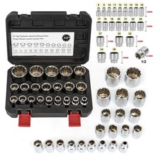 21X Multi Spline Socket Set 1/2'' 12 Point Gear Lock Socket Wrench Metric 8-36mm