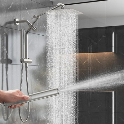 10'' Luxurious Brushed Nickel All Metal Rain Shower Head with Handheld Spray Comb