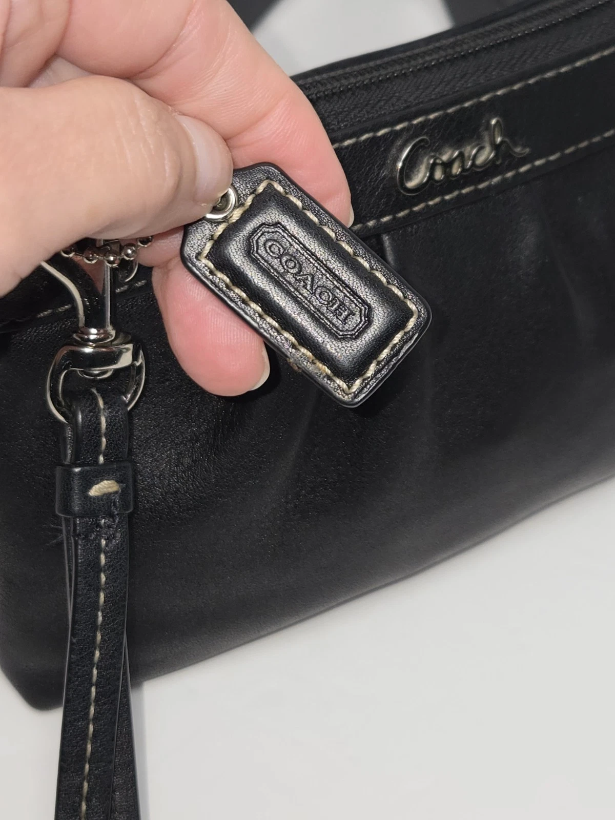 Autentico bracciale Coach plissettato nero con ferramenta argento