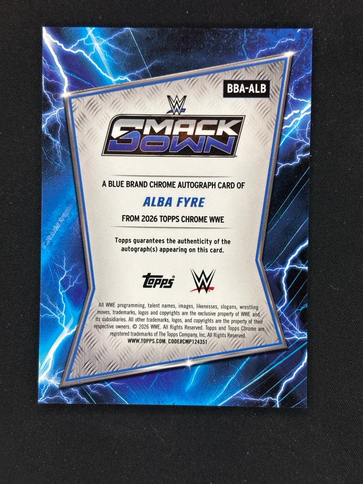 2026 Topps Chrome WWE Blue Brand Autographs Alba Fyre Auto #BBA-ALB view 2