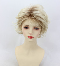 Short Layered Wavy Hairstyle Rooted Blonde Mix Synthetic Hair Wigs Women Soft