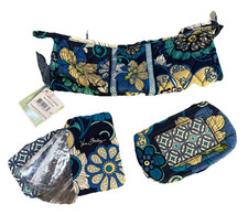 3 pc Mod Floral Blue Vera Bradley Accessory Set ID, Cosmetic Bag, Credit Card
