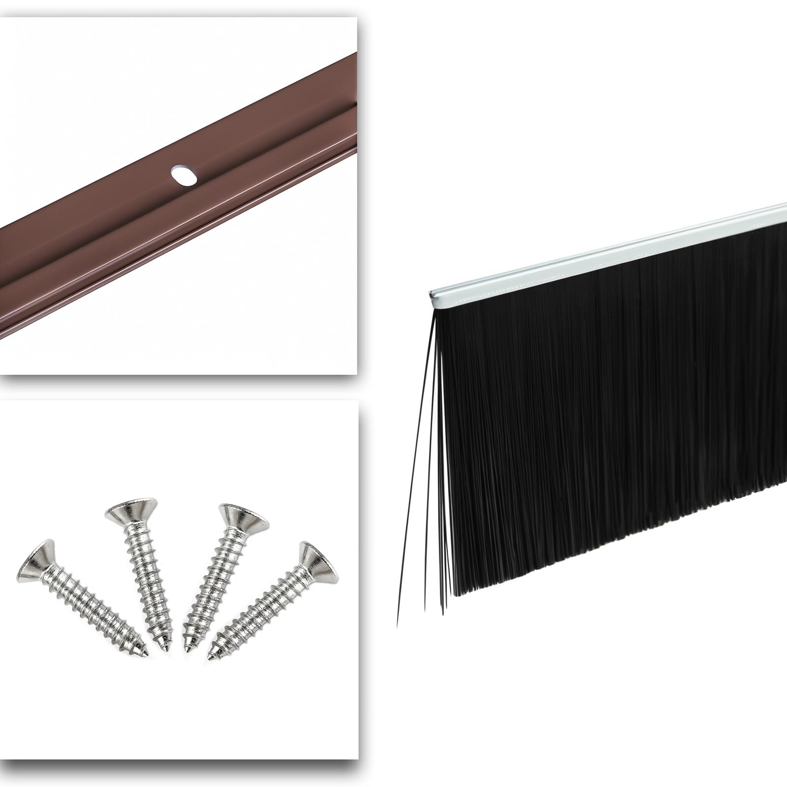 Brown 9 Sets 3+0.91 Inches Wide 39.37 Inches Long Garage Door Brush Sweeps Se...