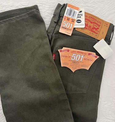 NWT Levis 501 Jeans 30x34 White Oak Cone Denim dark Green Shrink to Fit NEW