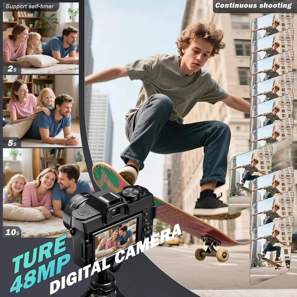 Cámaras digitales 5K 48MP 16X 3"" para fotografía con lente gran angular y macro WiFi Foto 4 de 4