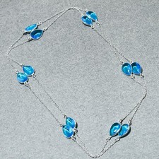 Faceted Swiss Blue Topaz Pear Shape Gemstone Chain Jewelry Handmade Necklace 36"