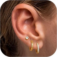 Ohrringe Set 14K Vergoldet Creolen Ohrstecker Hypoallergen Cubic Zirkonia Damen