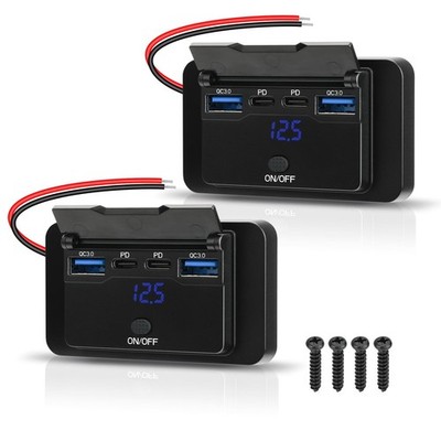 2 Pack 78W 12V USB Wall Outlet Panel with Voltmeter, Dual PD & QC3.0 Car Charger