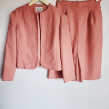 VTG Joyce Sportswear 2pc Skirt Suit Set Peach Pink Embroidered Jacket 4/6 Small