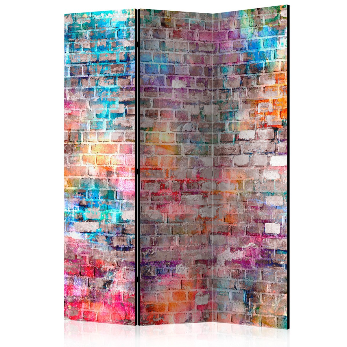 Paravent 3 volets Colourful Brick 135x172 cm en bois et toile
