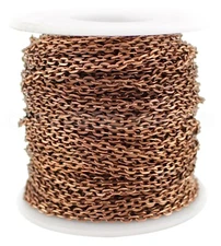 Cable Chain - 3x4mm Link - Antique Copper Color - 30 100 Feet - Bulk Craft Spool