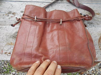 Sac Hippie En Cuir Marron Vintage – Style Navajo, Belle Patine Et Usure Charmante