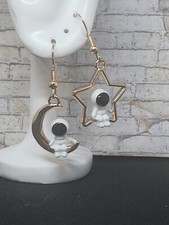 Moon  Star Astronaut Earrings Stunning Fun Dangle Earrings