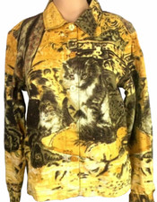 Top vintage de gato con cuentas para mujer talla S gatito gatito botón frontal regalo amante de los gatos