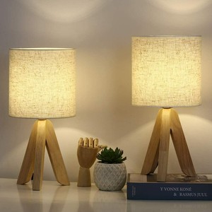 Set Of 2 Wooden Tripod Nightstand Lamp Table Desk Lamps For Bedroom Living Room Ebay