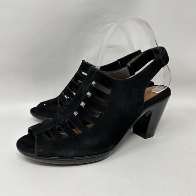 Euro Soft By Soft Woman s Size 8.5M Black Leather Heel Sandal Slip On shoes