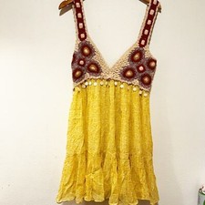 ZARA yellow crochet babydoll mini dress size small