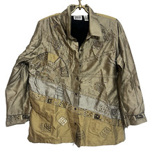 Vintage Chicos Jacket 3- XL Patchwork Silk Jacquard Abstract Art To Wear Artsy