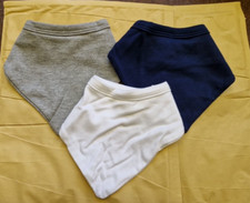3 Baby Bibs Bandana Style 100% Cotton, Grey, White, Navy