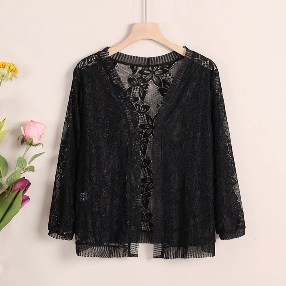 Women Hollow Out Floral Lace Cape Jacket Top Bolero Mesh Coat Shrug Cardigan New image 9