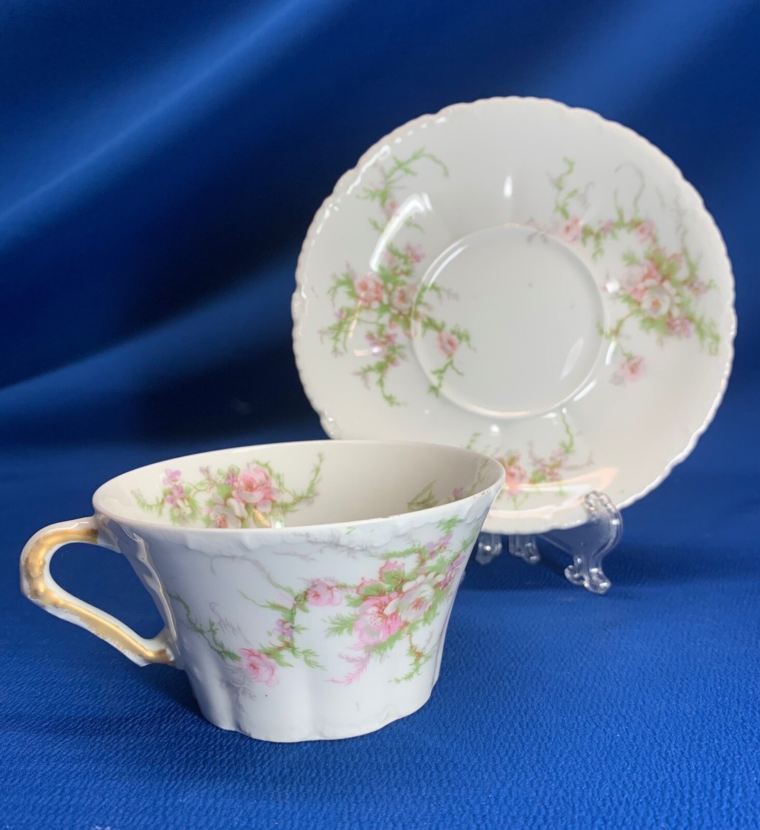 THEODORE HAVILAND CUP AND SAUCER PINK ROSE SPRAY PATTERN