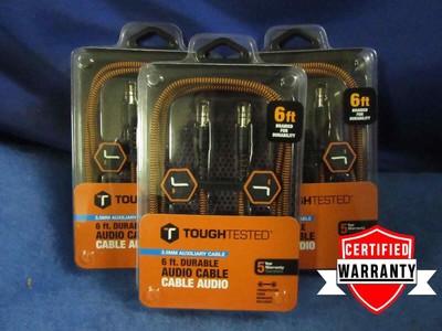 LOT OF (3) TOUGH TESTED 6FT DURABLE AUDIO CABLE #TT-FC6-AUX 90DAY Warranty