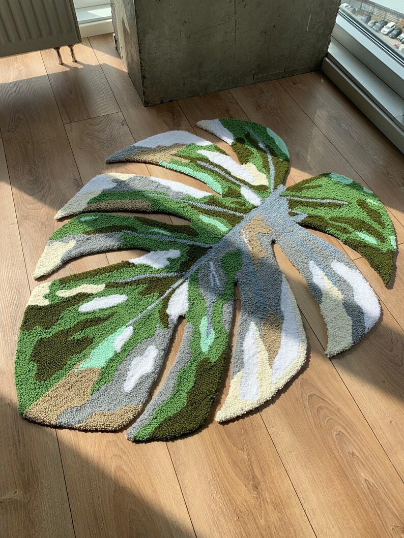 Monstera Leaf Tufted Rug  Handmade Tropical Plant Shape Carpet for Living  Room, | eBay