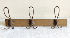 Antique Primitive Man Face Iron 3 in Wall Hook Wooden Hanger Old Decorative WN15