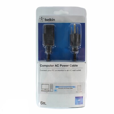 Belkin Computer AC Power Cable 6FT Connect PC or Monitor to AC Wall Outlet