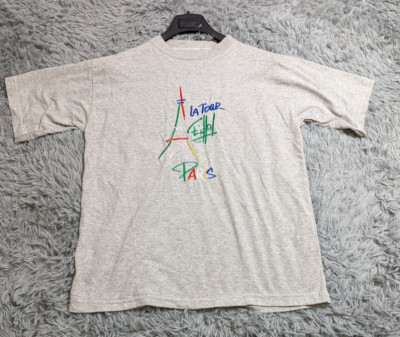 Vintage Paris France Tshirt Adult Large La Tour EIFFEL Embroidered Teal ROBBLER