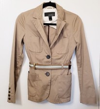 Mango Womens Safari Theme Tan Belted Blazer Size 4