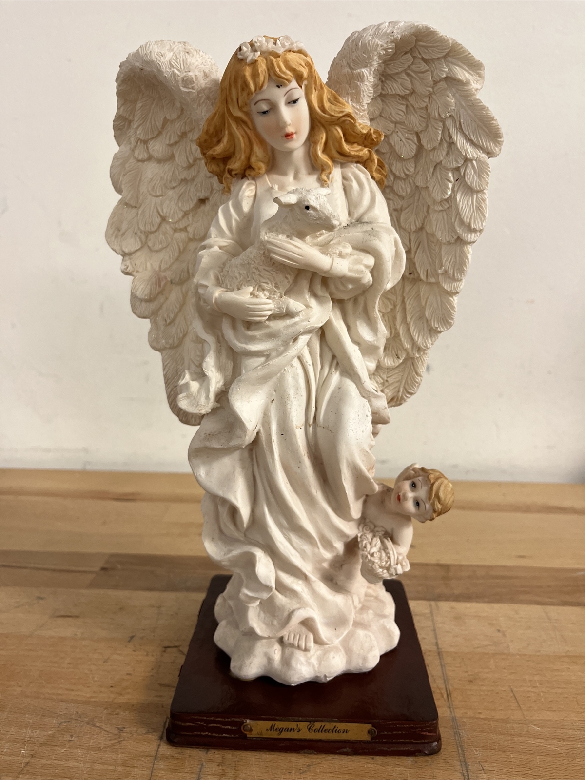 Megans Collection 12” Resin Guardian Angel Holding Lamb Statue Angelic